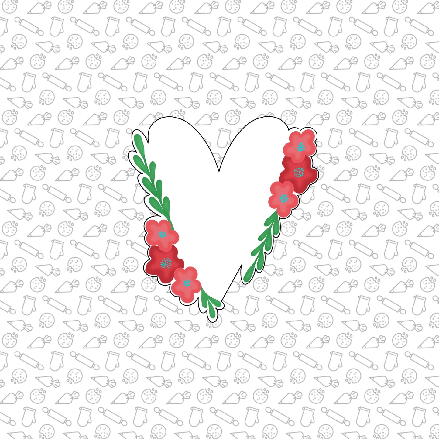 Skinny Heart with Flowers Cookie Cutter